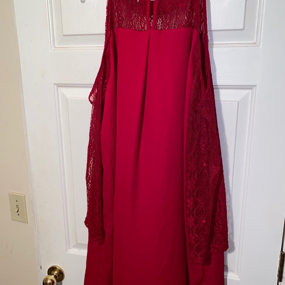 Burgundy lace cold shoulder dress